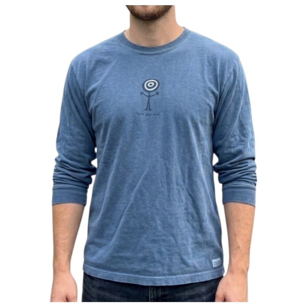 Life is Good Open Your Mind Long Sleeve Crusher Tee Cotton Peru Blue XL Unisex